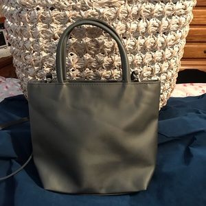 Grey purse with shoulder strap